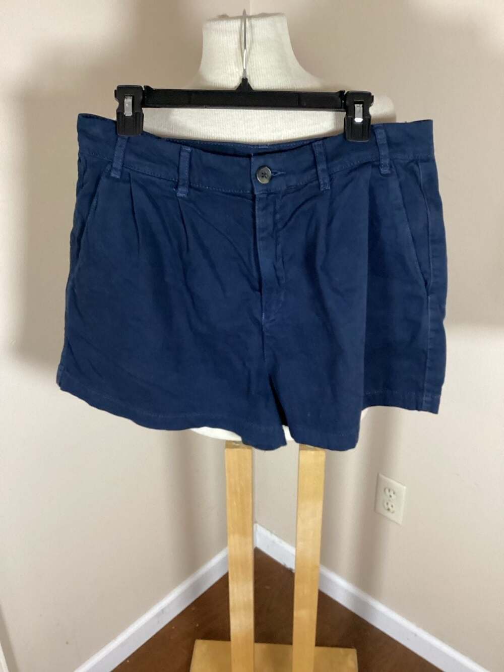 Free People Navy Blue Pleated Chino Shorts